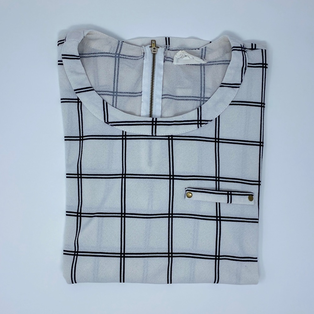 “The Workshop” Grid-Print Blouse